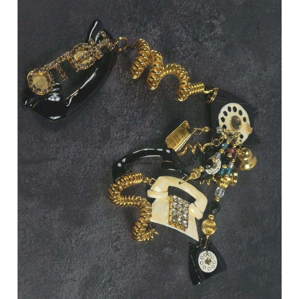 RARE Vintage Lunch At The Ritz Telephone Double Pin Brooch Signed Novelty Phone